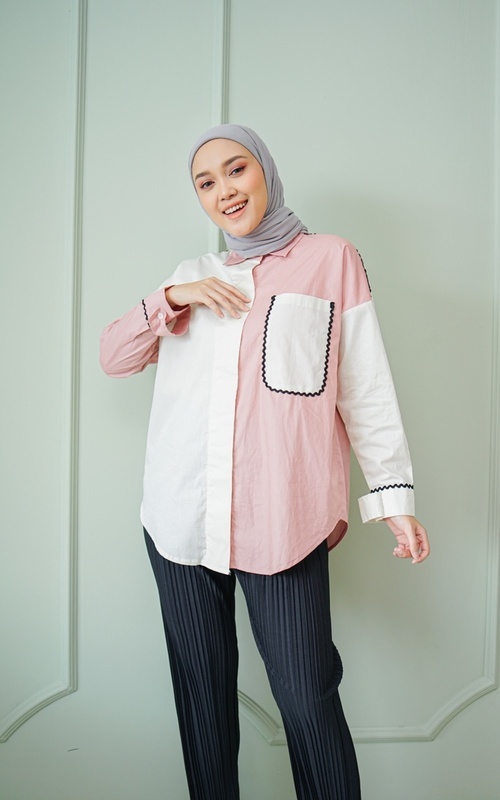 Kemeja - Abame Yada List Shirt Pink (L/XL) - Pink