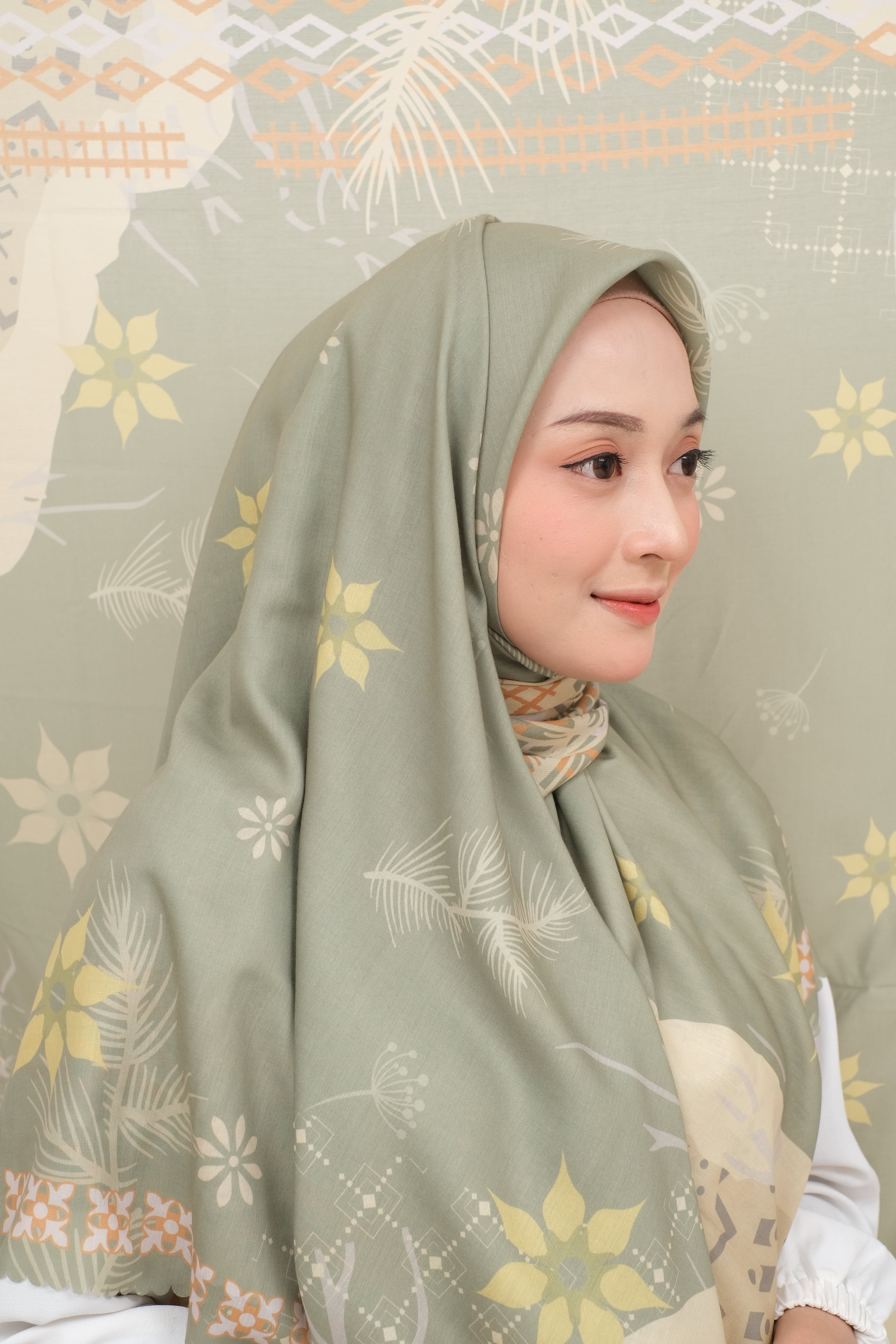 Printed Scarf Voal Signature Premium - Monstera (Motif Series by Zilkalabel)