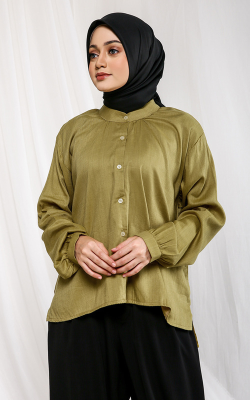 Blus - Lucy Linen Blouse Olive - Olive