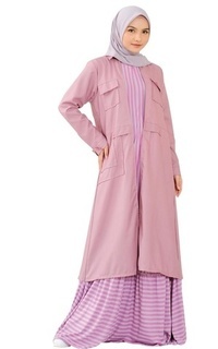 Long Dress Gamis Outer Couple Wanita Terbaru Remaja Anak Motif Salur Premium LG 804 Ungu-694739