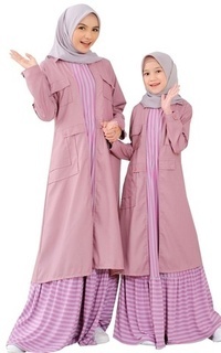 Long Dress Gamis Outer Couple Wanita Terbaru Remaja Anak Motif Salur Premium LG 804 Ungu-694740
