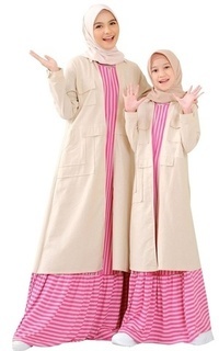 Long Dress Gamis Outer Couple Wanita Terbaru Remaja Anak Motif Salur Premium LG 804 Broken White-694743