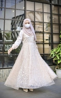 Long Dress Vervessa's Hera Brocade Lace Dress Latte | Gaun Kebaya Gamis Raya Pesta Kondangan PO 1 Week