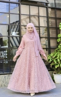 Long Dress Vervessa's Hera Brocade Lace Dress Rose | Gaun Kebaya Gamis Raya Pesta Kondangan PO 1 Week
