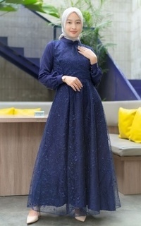 Long Dress Vervessa's Hera Brocade Lace Dress Navy | Gaun Kebaya Gamis Raya Pesta Kondangan PO 1 Week