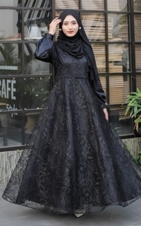 Long Dress Vervessa's Hera Brocade Lace Dress Black | Gaun Kebaya Gamis Raya Pesta Kondangan PO 1 Week