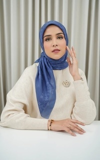 Hijab Motif Monogram Scrambel Voile Square - Classic Blue