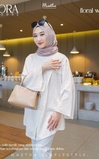 Blus Maetha - Blouse Wanita Lengan Panjang Muslim Izora Series Floral White-698533