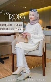 Blus Maetha - Blouse Wanita Lengan Panjang Muslim Izora Series Floral White-698535