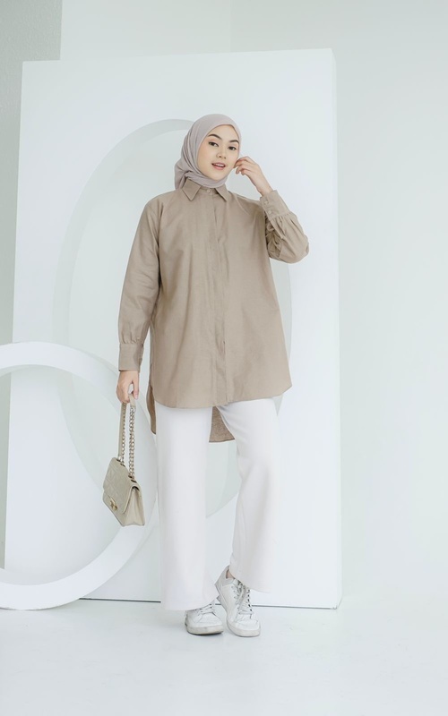 Kemeja - Luna Oversize Linen Shirt Nutella - Nutella