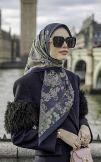 Printed Scarf British 2 Voile Square - Midnight