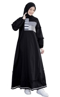 Gamis Lunangoofficial- Gamis Wanita Remaja Terbaru Motif Salur Ruffle Katun Premium LG 858