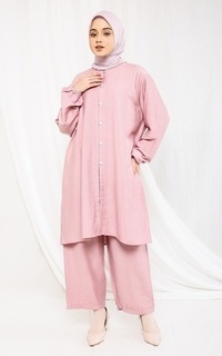 Setelan Fashion Muslim Setelan Pants Long Tunic - Annika Light Pink