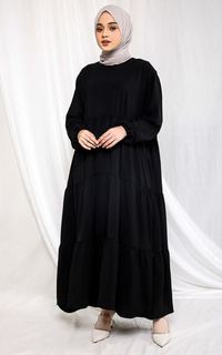 Gamis Fashion Muslim Dress 3 Tier - Luna (L) Black