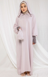 Praying Set Mukena Dewasa Terusan Katun Mikro Hoodie - Fathah Grey Lilac