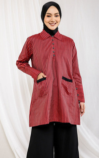 Blus Qaaf Cadenza Blouse Tunik Lurik Motif Salur Peach