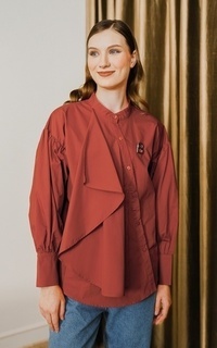 Shirt Asymmetric Button Shirt - Red Cherry