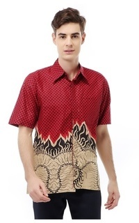 Shirt Kendrick Atasan Formal Kemeja Batik Pria Motif Lidah Api Short Sleeve Full Furing Material Cotton ORIGINAL - Red Red-705292