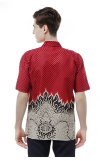 Shirt Kendrick Atasan Formal Kemeja Batik Pria Motif Lidah Api Short Sleeve Full Furing Material Cotton ORIGINAL - Red Red-705293