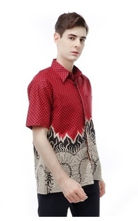 Shirt Kendrick Atasan Formal Kemeja Batik Pria Motif Lidah Api Short Sleeve Full Furing Material Cotton ORIGINAL - Red Red-705294