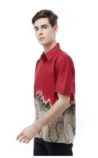 Shirt Kendrick Atasan Formal Kemeja Batik Pria Motif Lidah Api Short Sleeve Full Furing Material Cotton ORIGINAL - Red Red-705295