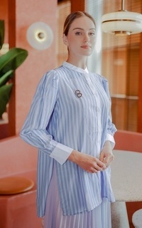 Kemeja Doubled Striped Shirt - Ocean Blue