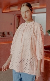 Kemeja Embroidery Floral Shirt - Baby Pink