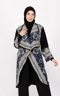 Cardigan Sevinc Grey Navy Tenun Long Cardigan