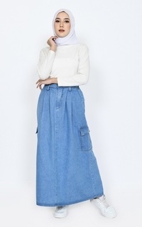 Skirt Rok Denim Kargo Biru Muda