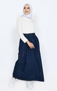 Skirt Rok Denim Kargo Biru Tua