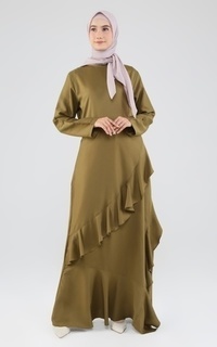 Gamis Hazelnut Indonesia - Oceana Dress - Gaun/ Pakaian/ Dress Wanita - Army (DEFECT/ MINOR )