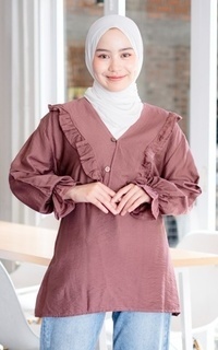 Blouse Mybamus Nadya Ruffle Tops – Blouse V Neck – Atasan Wanita Muslim Plum M18344 R84S4-707655