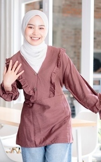 Blouse Mybamus Nadya Ruffle Tops – Blouse V Neck – Atasan Wanita Muslim Plum M18344 R84S4-707656