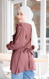 Blouse Mybamus Nadya Ruffle Tops – Blouse V Neck – Atasan Wanita Muslim Plum M18344 R84S4-707659