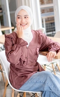 Blouse Mybamus Nadya Ruffle Tops – Blouse V Neck – Atasan Wanita Muslim Plum M18344 R84S4-707660