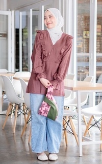 Blouse Mybamus Nadya Ruffle Tops – Blouse V Neck – Atasan Wanita Muslim Plum M18344 R84S4-707662