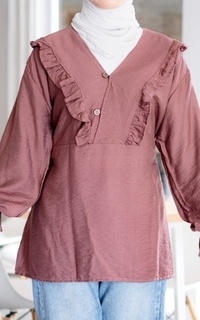 Blouse Mybamus Nadya Ruffle Tops – Blouse V Neck – Atasan Wanita Muslim Plum M18344 R84S4-707664