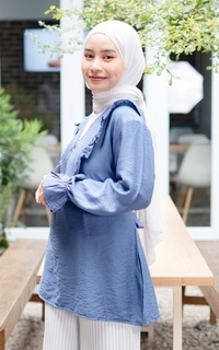 Blouse Mybamus Nadya Ruffle Tops – Blouse V Neck – Atasan Wanita Muslim Sea M18345 R89S6-707666