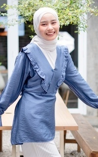 Blouse Mybamus Nadya Ruffle Tops – Blouse V Neck – Atasan Wanita Muslim Sea M18345 R89S6-707667