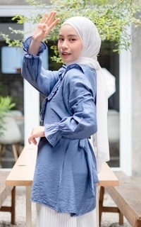 Blouse Mybamus Nadya Ruffle Tops – Blouse V Neck – Atasan Wanita Muslim Sea M18345 R89S6-707668
