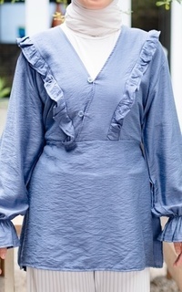 Blouse Mybamus Nadya Ruffle Tops – Blouse V Neck – Atasan Wanita Muslim Sea M18345 R89S6-707674