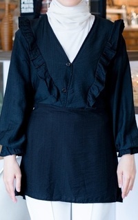 Blouse Mybamus Nadya Ruffle Tops – Blouse V Neck – Atasan Wanita Muslim Black M18346 R88S2-707691