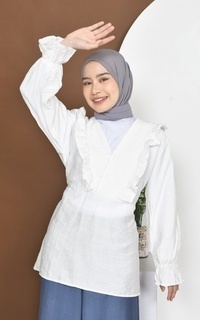 Blouse Mybamus Nadya Ruffle Tops – Blouse V Neck – Atasan Wanita Muslim Broken White M18347 R88S3-707695