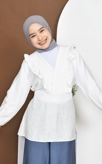 Blouse Mybamus Nadya Ruffle Tops – Blouse V Neck – Atasan Wanita Muslim Broken White M18347 R88S3-707697