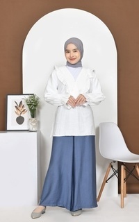Blouse Mybamus Nadya Ruffle Tops – Blouse V Neck – Atasan Wanita Muslim Broken White M18347 R88S3-707703