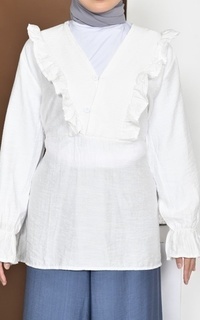 Blouse Mybamus Nadya Ruffle Tops – Blouse V Neck – Atasan Wanita Muslim Broken White M18347 R88S3-707704