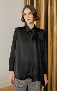 Kemeja Nyla Shirt with Bow - Black