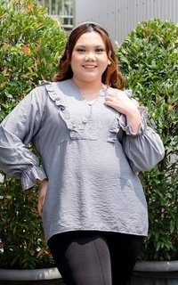 Blus Siselyo x Helsyanandaa Elina Ruffle Blouse Bigsize - Silver M18199 R76S4