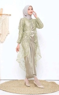 Long Dress Ravanka's Nabila Dress with Brocade Vest Sage| Gamis Raya Pesta Kondangan