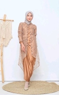 Ravanka's Nabila Dress with Brocade Vest Nude| Gamis Raya Pesta Kondangan